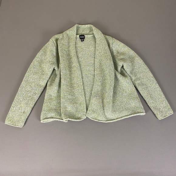 Eileen Fisher Wool Cardigan Women's Size Large Knit Open Front Green Cashmere ** - Picture 1 of 14